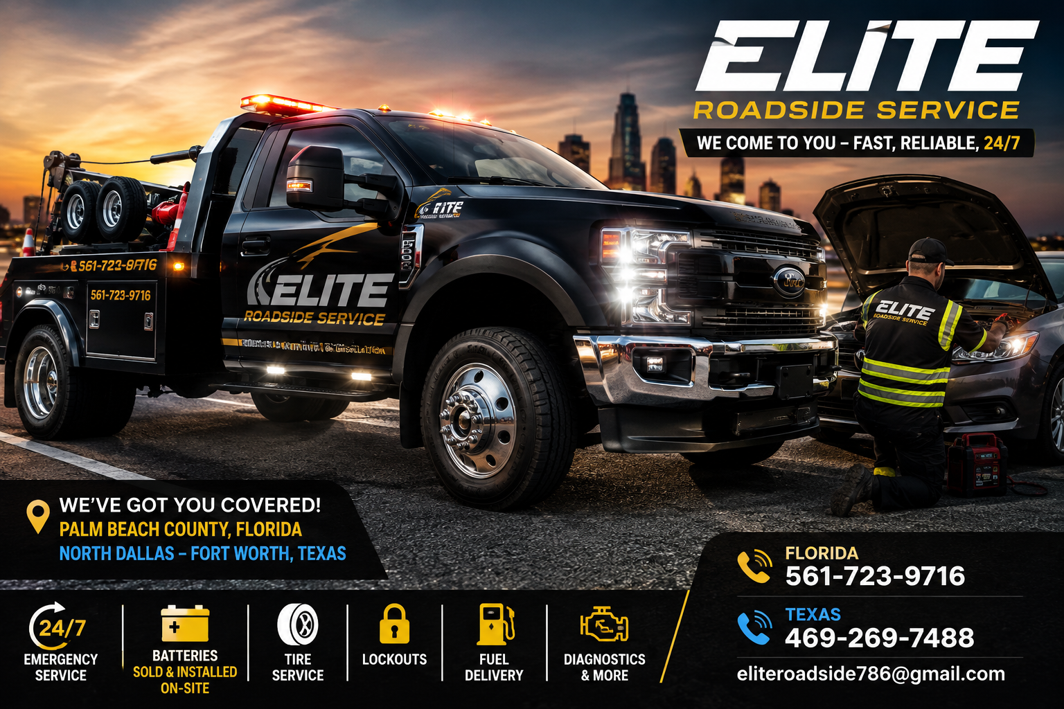 Elite Roadside Service truck assisting a customer